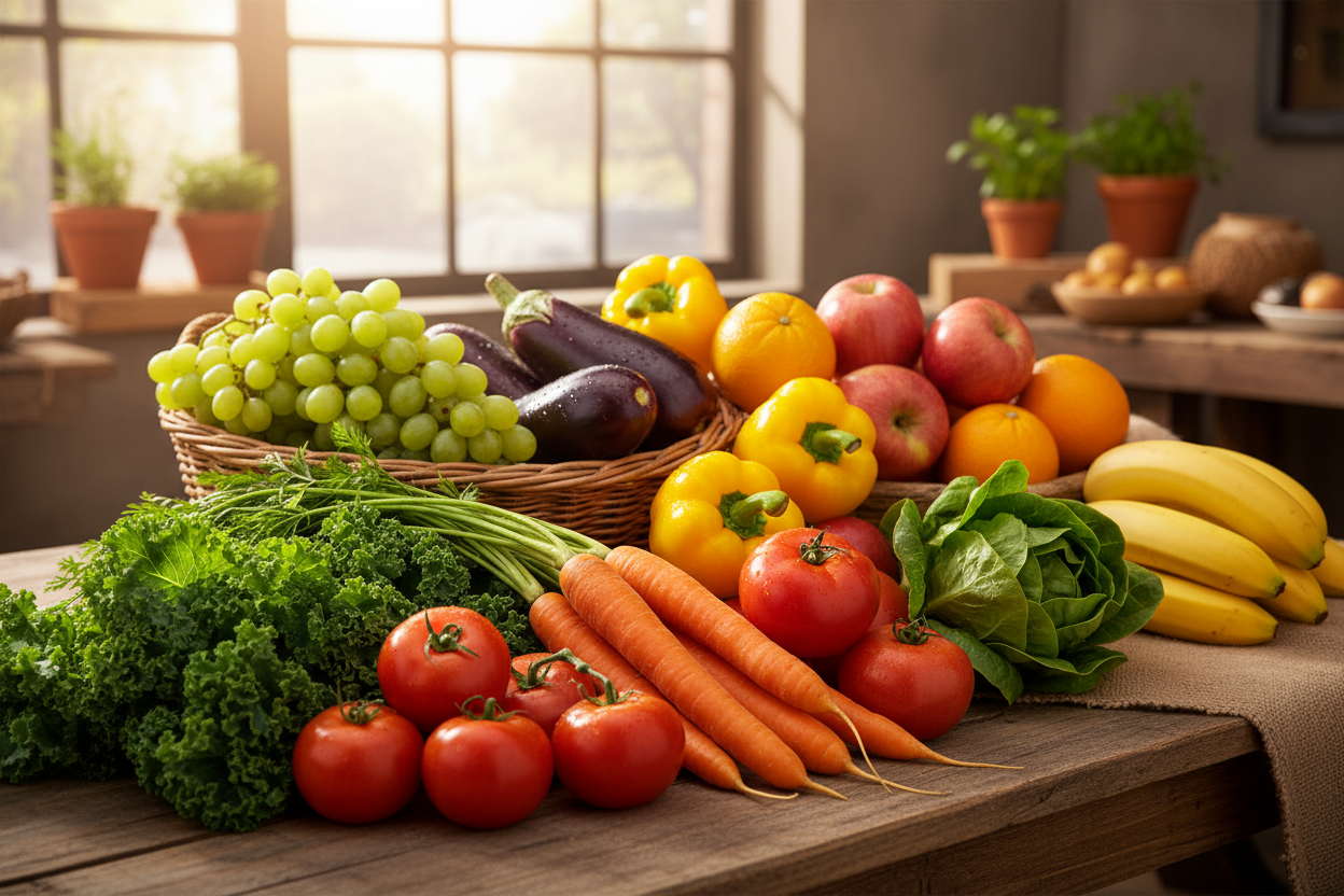 Diet of colorful fruits and vegetables for skin health from San Francisco dermatologist Dr Caren Campbell MD