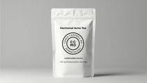 CCMD Hormonal Acne Tea front label, dermatologist-curated herbal tea for hormonal acne by Dr. Caren Campbell, San Francisco
