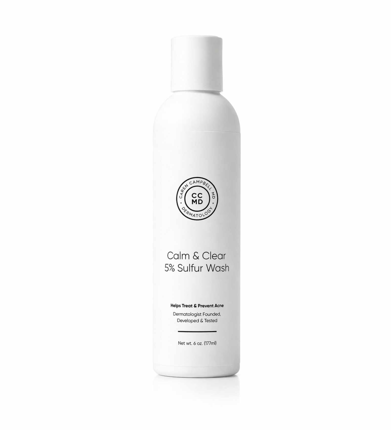 CCMD 5% Sulfur Wash Calm & Clear, dermatologist-formulated cleanser for acne, rosacea, and perioral dermatitis by Dr. Caren Campbell